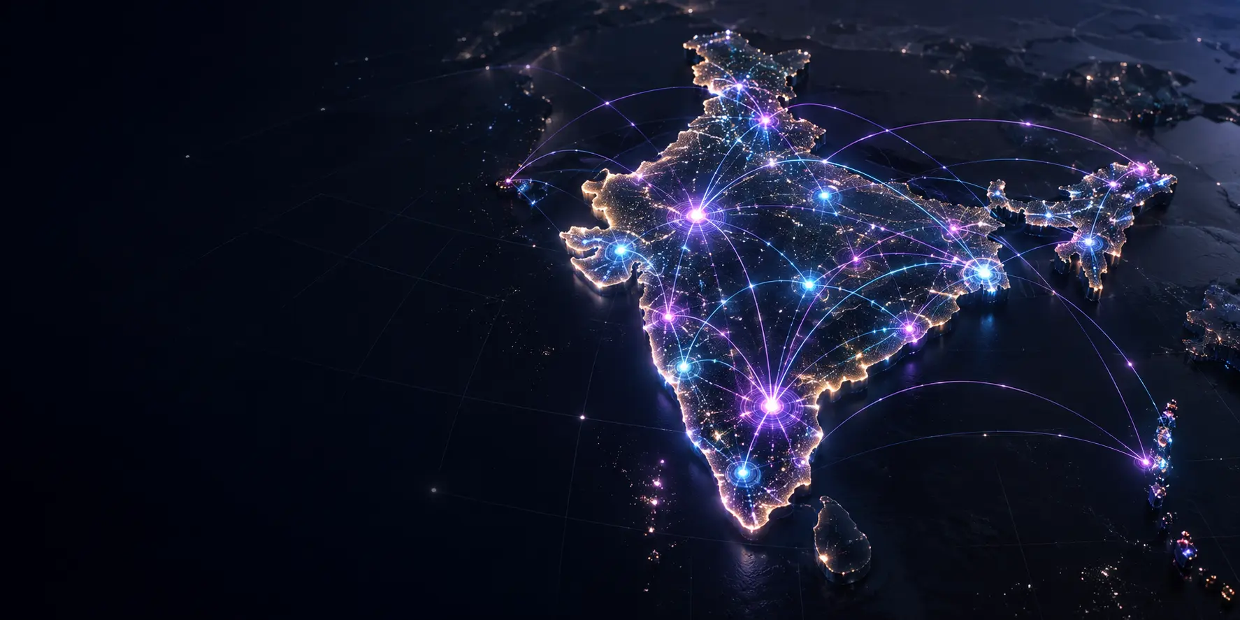 Illuminated digital network across India representing connected Pan-India communication coverage